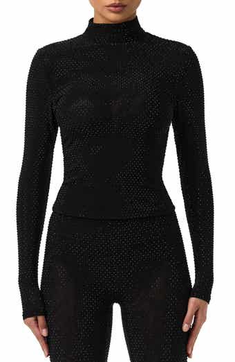 Naked Wardrobe Rhinestone Long Sleeve Top