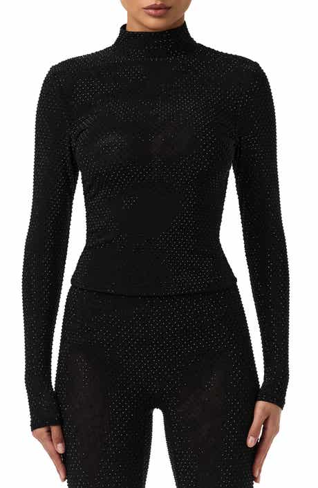 Naked Wardrobe Rhinestone Long Sleeve Top