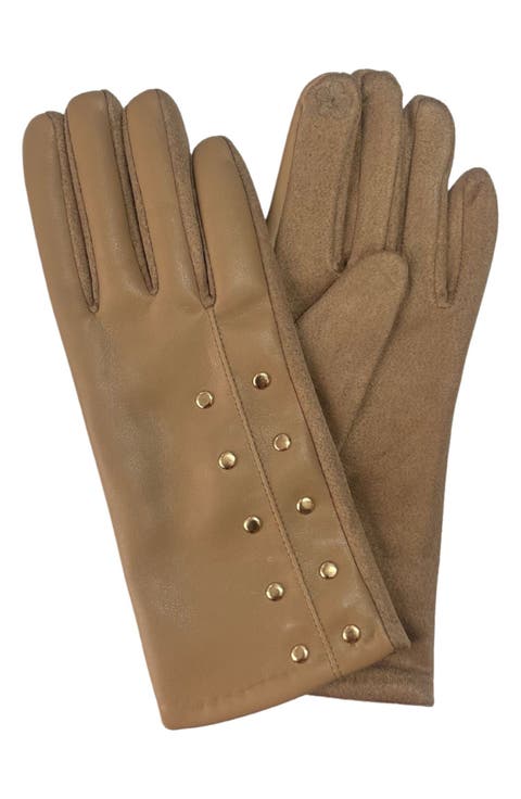 Studded Faux Leather Touchscreen Compatible Gloves