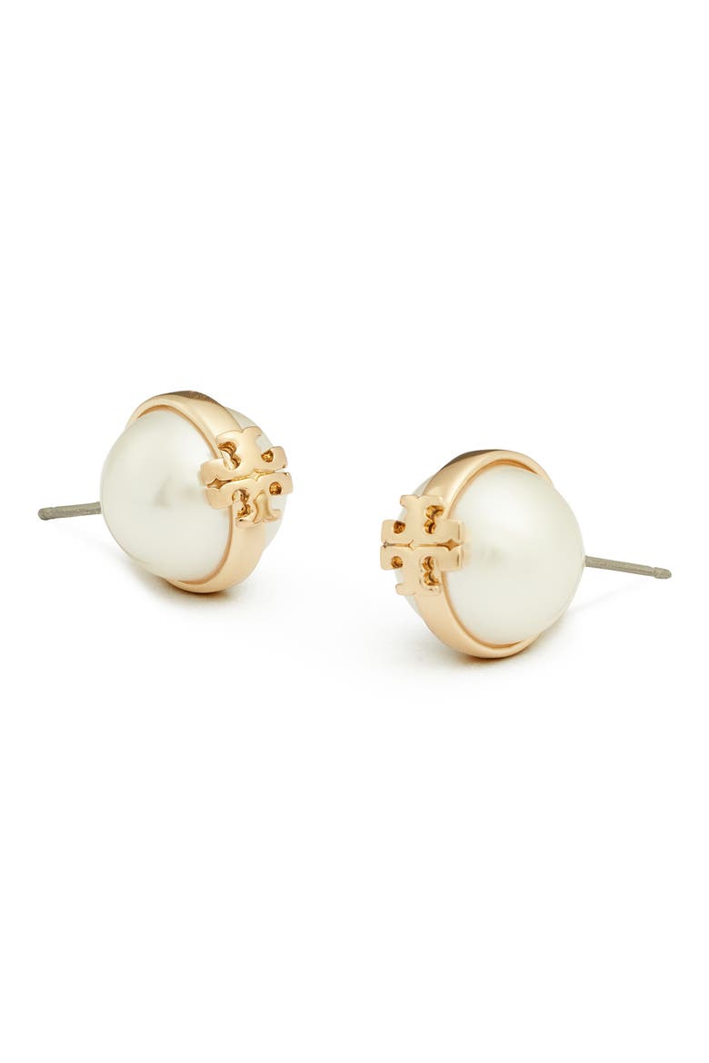 Moondance Faux Pearl Stud Earrings, Alternate, color, LIGHT BRASS / PEARL