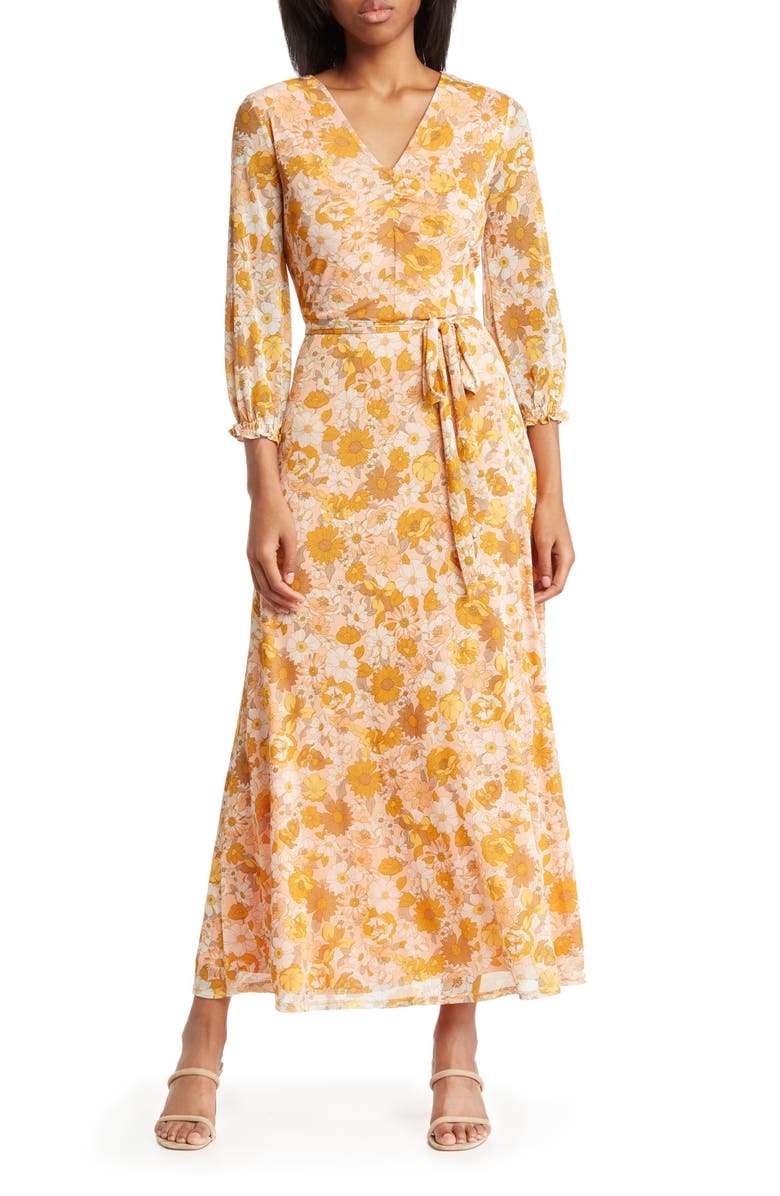 Harlow & Rose Scrunch Floral Maxi Dress, Main, color, 