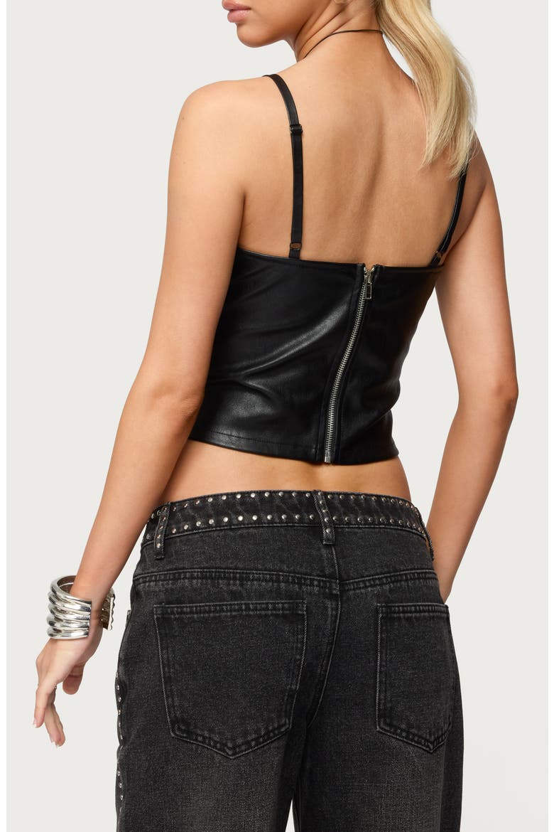 Shredded Faux Leather Bustier Top, Alternate, color, BLACK