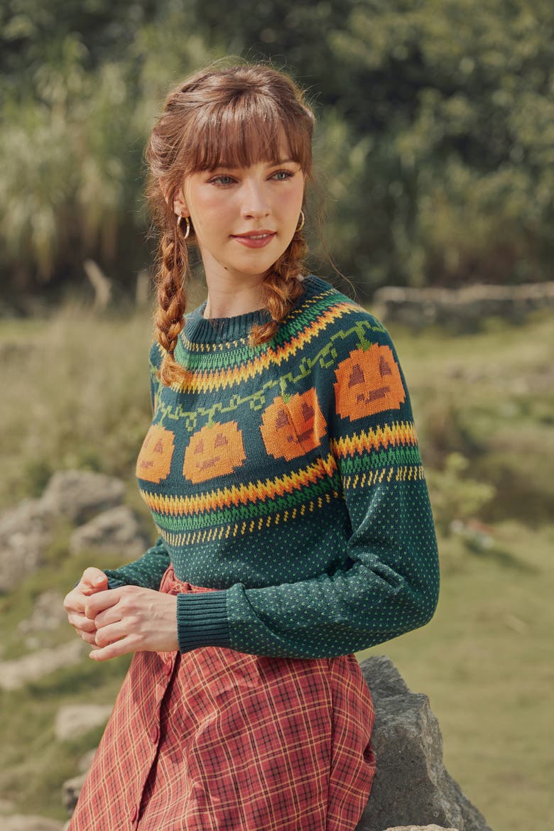 Give 'Em Pumpkin To Talk About Fair Isle Sweater, Alternate, color, Green Pumpkin