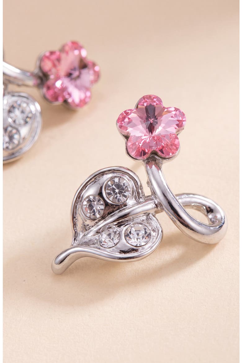 Flower Crystal Drop Earrings, Alternate, color, Pink