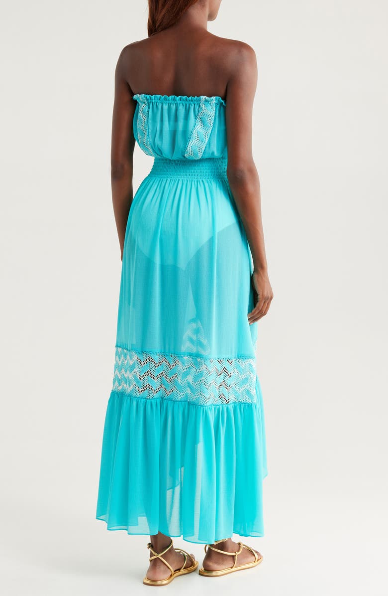 Ramy Brook Dorian Strapless Semisheer Cover-Up Maxi Sundress, Alternate, color, Beach Blue W/ White