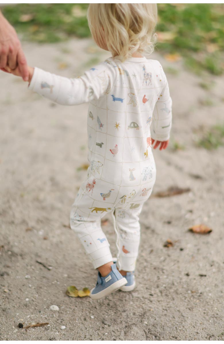 Pehr Long Sleeve Organic Cotton Henley Romper, Alternate, color, Animal Shuffle