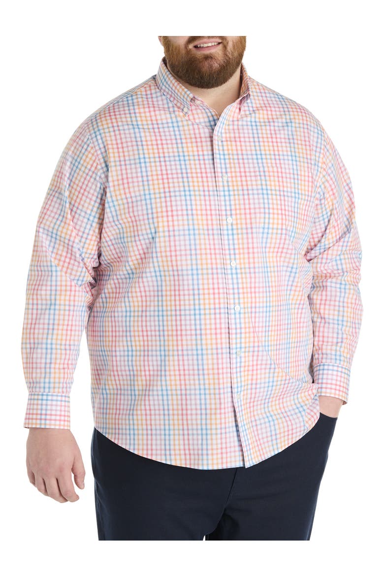 Big & Tall Plaid Tech Sport Shirt, Alternate, color, PINK MULTI