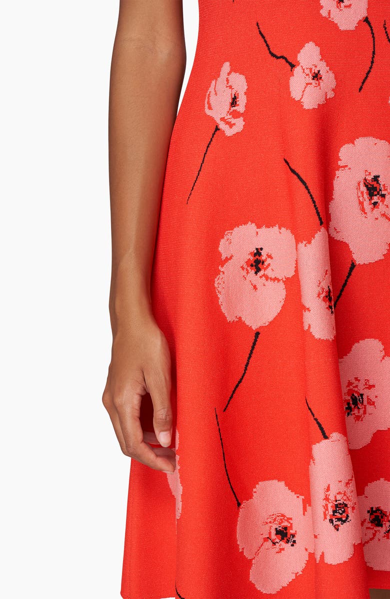 Carolina Herrera Short Sleeve Poppy Fit & Flare Knit Dress, Alternate, color, 
