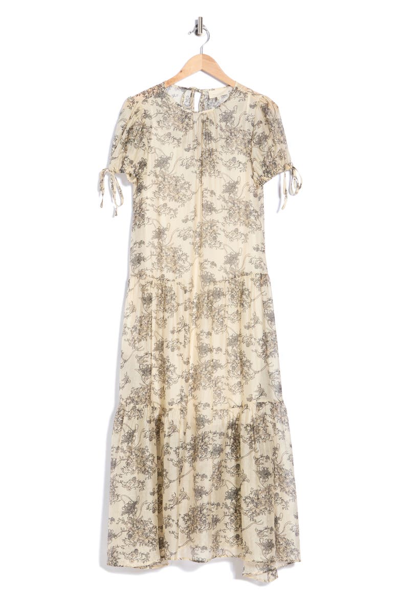 Puff Sleeve Drop Waist Maxi Dress, Alternate, color, BONE/ BLACK