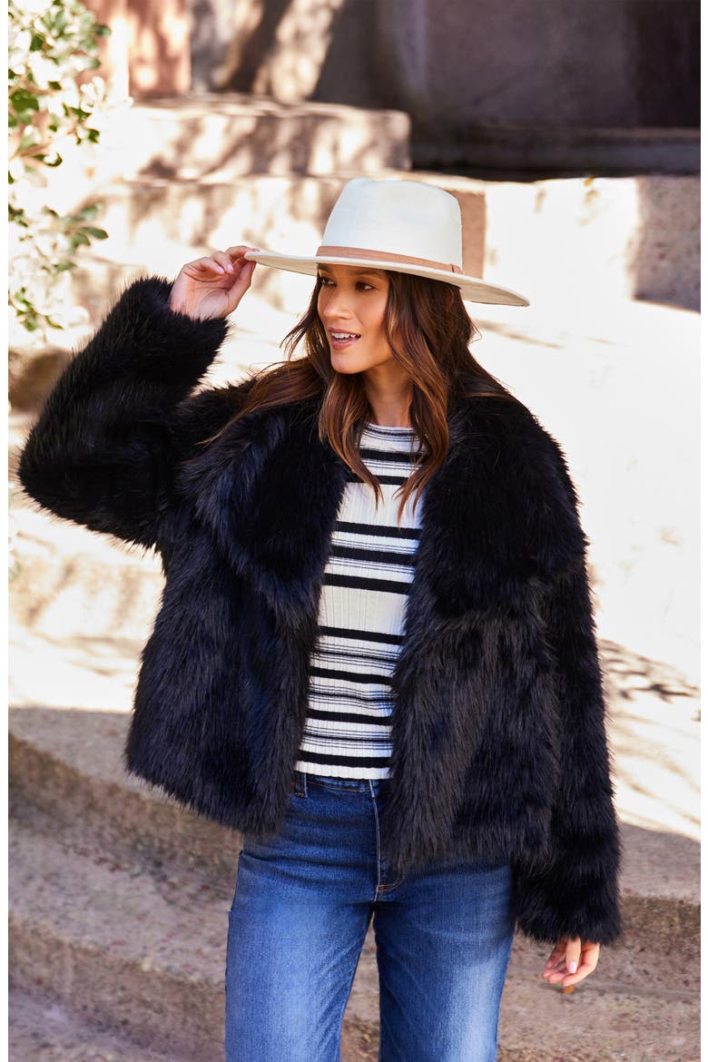 Faux Fur Coat, Alternate, color, BLACK