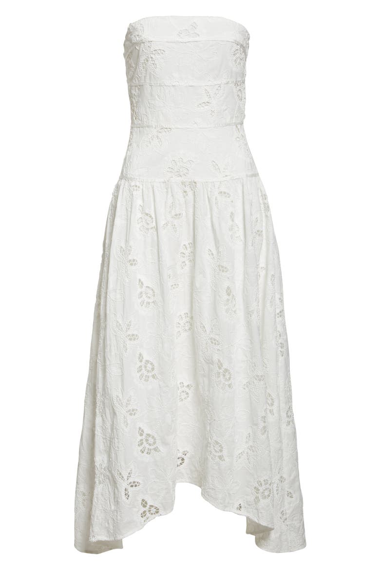 Blanca Embroidered Strapless Cotton Dress, Alternate, color, WHITE FLOWER