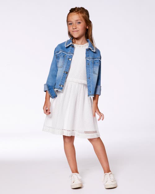 Deux Par Deux Girl's Frayed Denim Jacket With Embroidery Jeans Blue In Jeans Blue