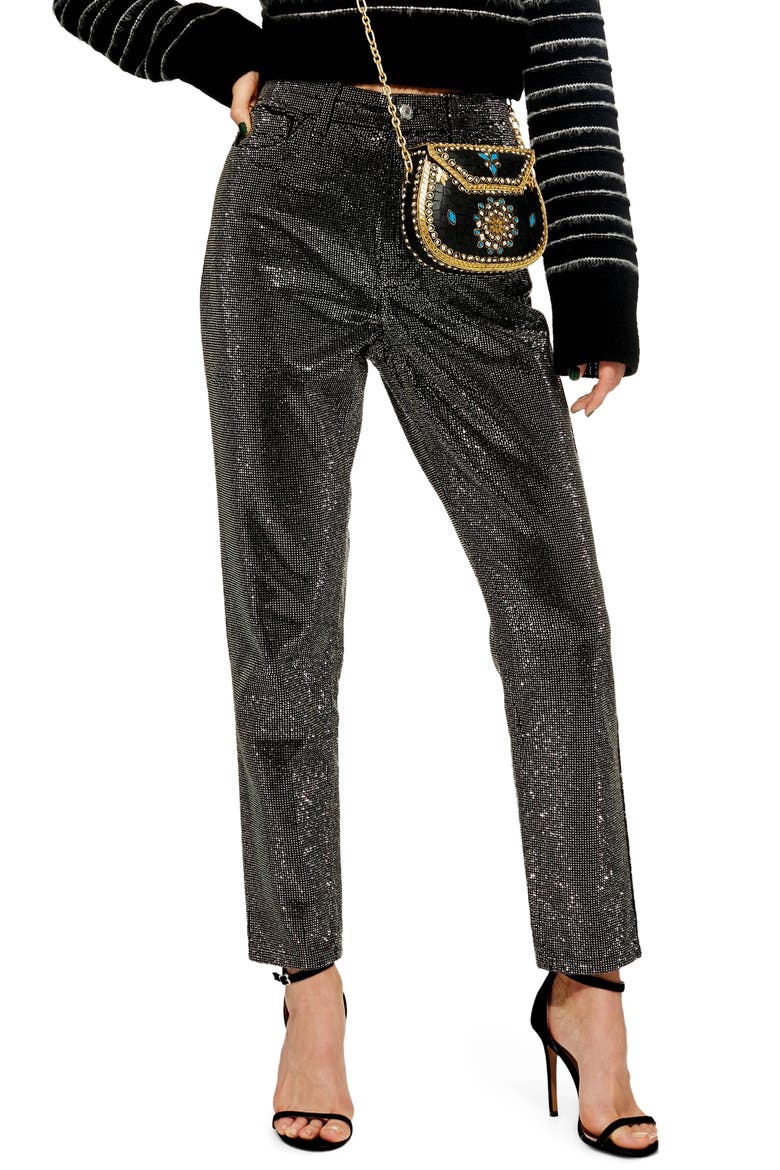 Pinstud Mom Jeans, Main, color, BLACK