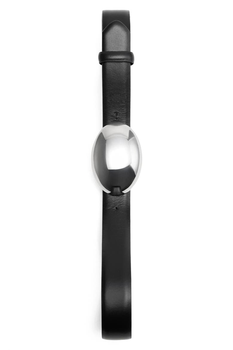 Oval Buckle Leather Belt, Alternate, color, BLACK