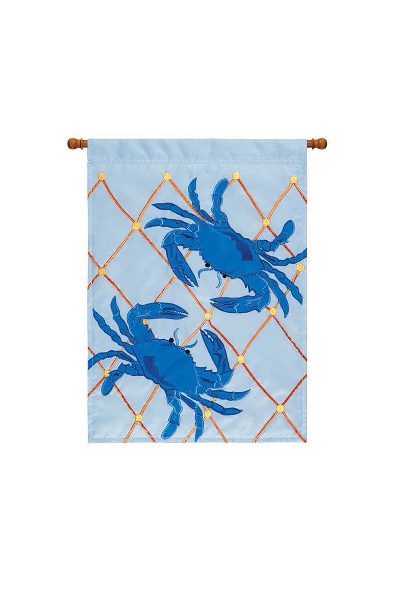 13" x 18" Double Sided Blue Crabs Applique Garden Flag Coastal Nautical Decor, Main, color, Blue