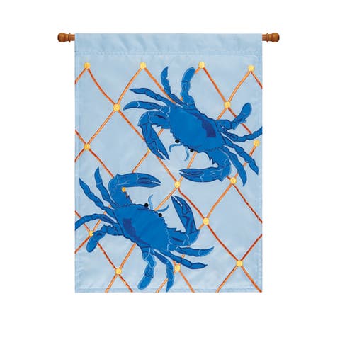 13" x 18" Double Sided Blue Crabs Applique Garden Flag Coastal Nautical Decor