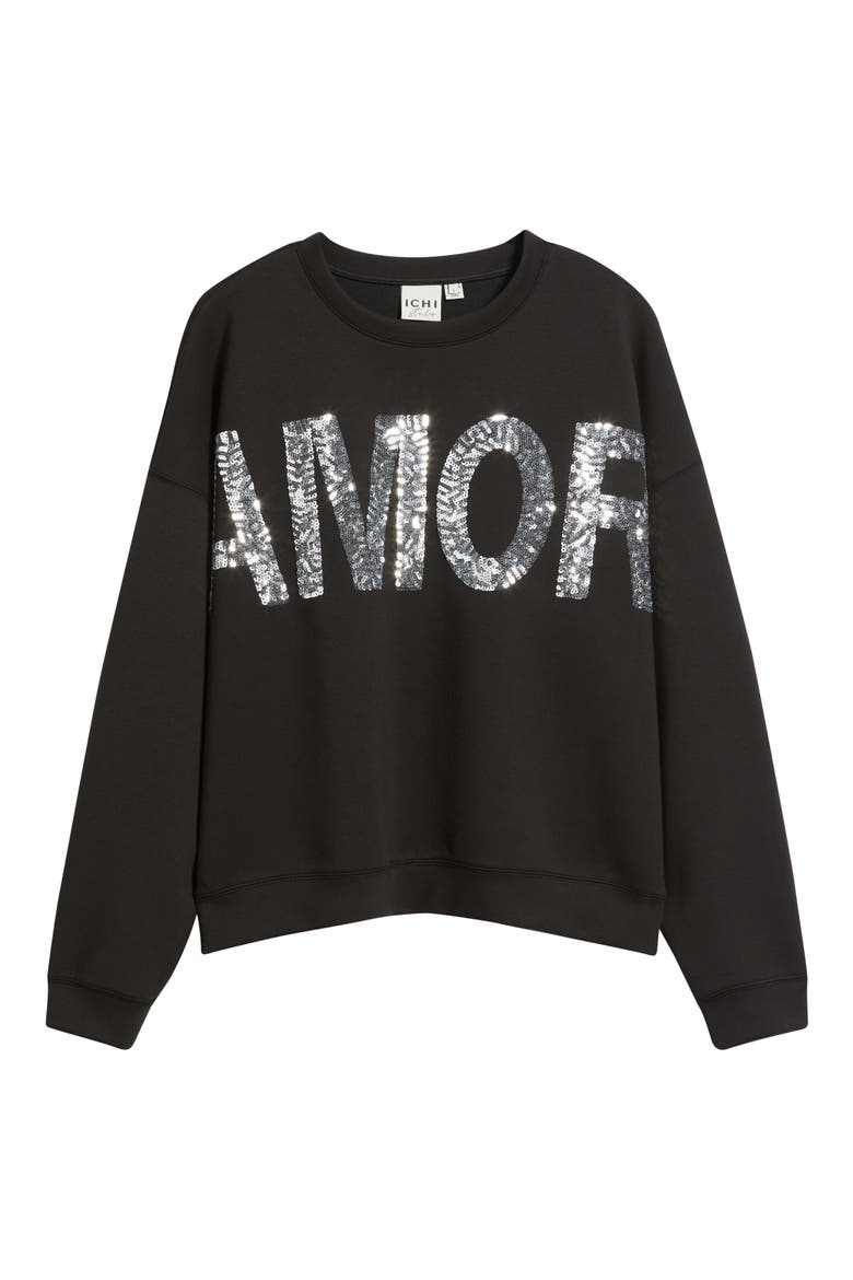 Ihkelicia Amor Sequin Appliqué Sweatshirt, Alternate, color, BLACK