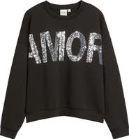 ICHI Ihkelicia Amor Sequin Appliqué Sweatshirt