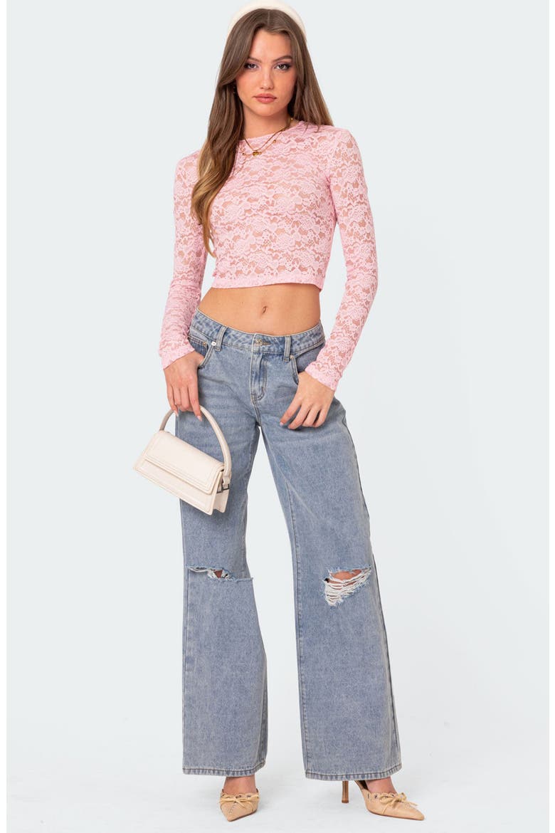 Estella Sheer Lace Crop Top, Alternate, color, PINK