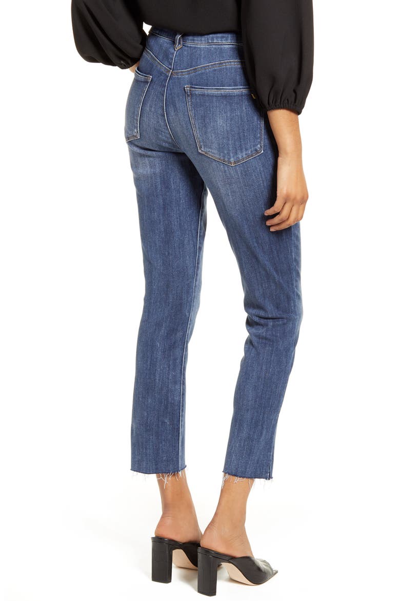 Logan 'Ab'Solution High Waist Raw Hem Skinny Crop Jeans, Alternate, color, BLUE