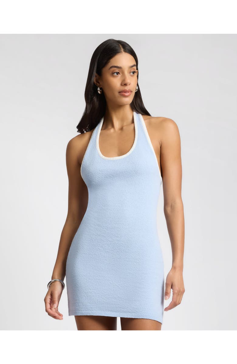Onia Cotton Boucle Mini Halter Dress, Main, color, Sky/White