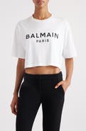 Balmain Logo Crop Cotton Graphic T-Shirt