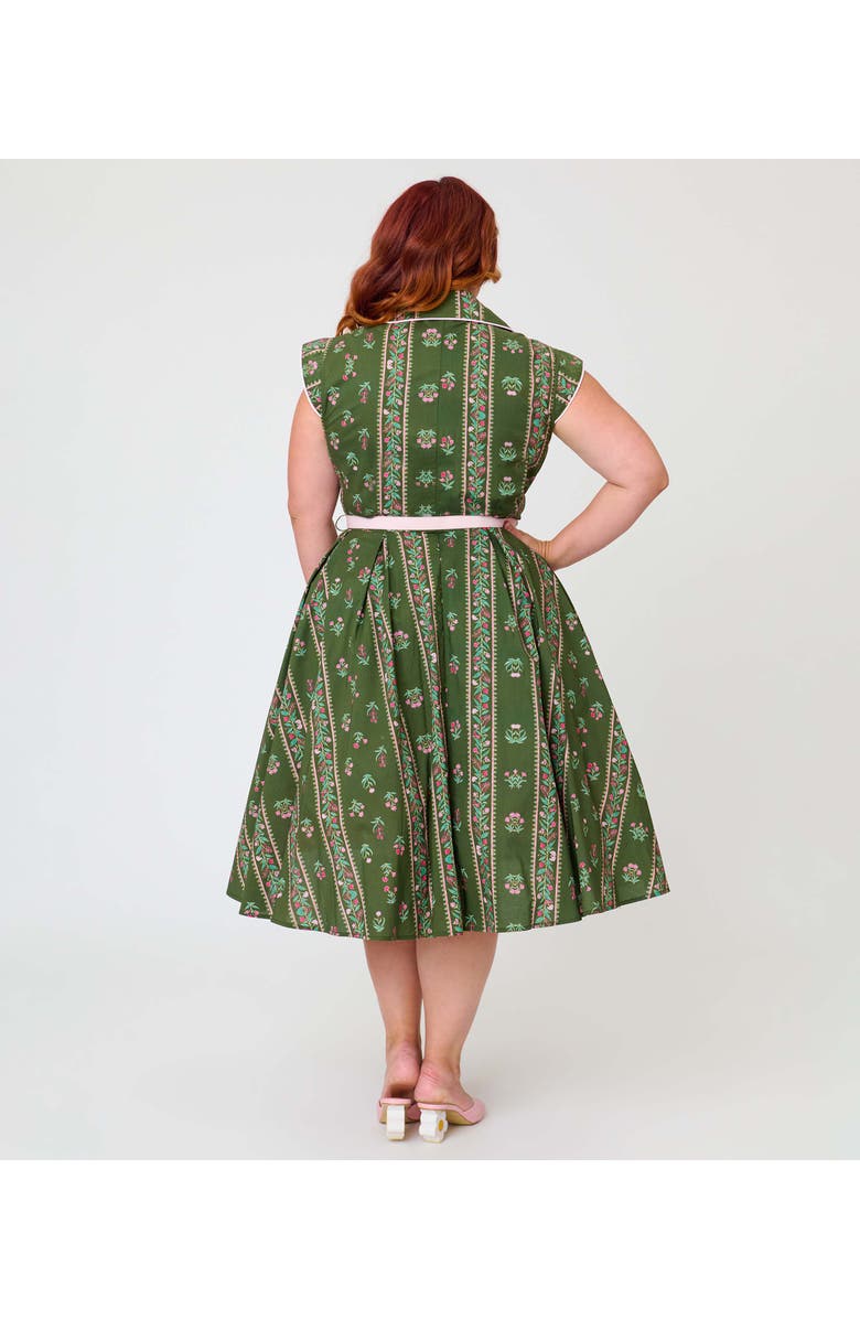 Unique Vintage Plus Size Shirt Swing Dress, Alternate, color, Green Floral Stripe