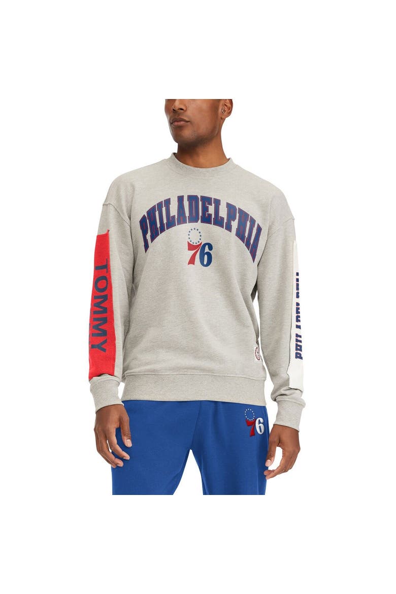 Men's Tommy Jeans Gray Philadelphia 76ers James Patch Pullover Sweatshirt, Main, color, Gray