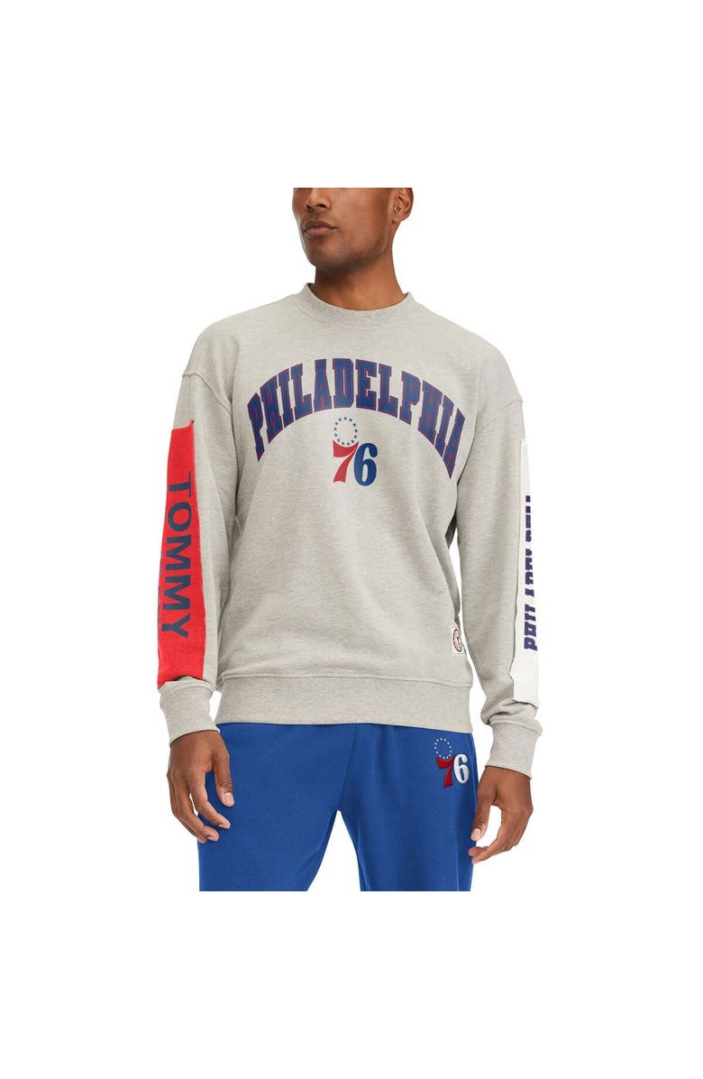 TOMMY JEANS Men's Tommy Jeans Gray Philadelphia 76ers James Patch Pullover Sweatshirt, Main, color, Gray