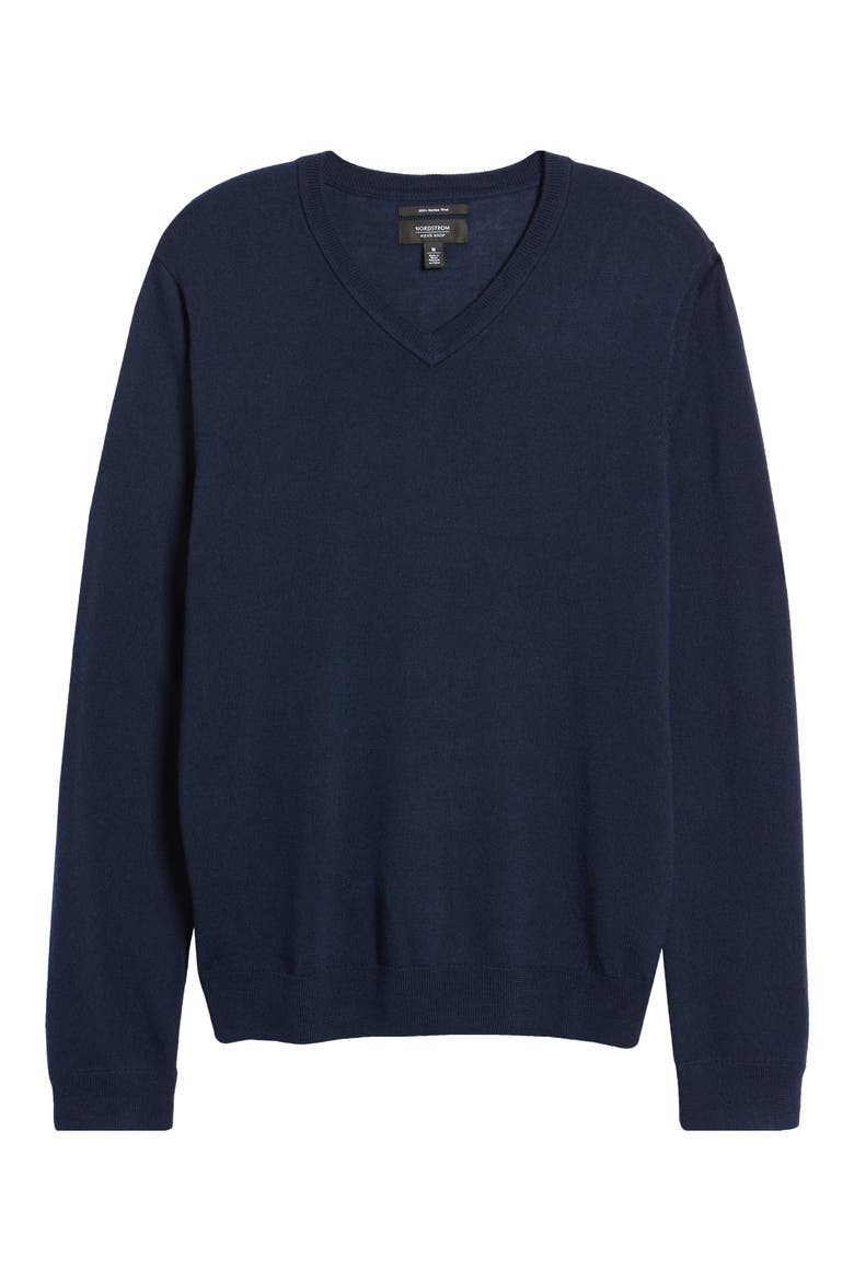 Washable Merino V-Neck Sweater, Alternate, color, NAVY PEACOAT
