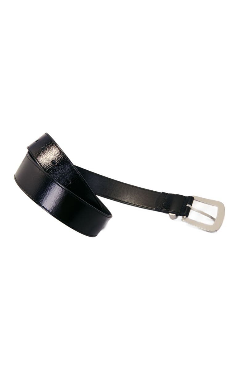 maje Leather belt with square buckle, Alternate, color, Black
