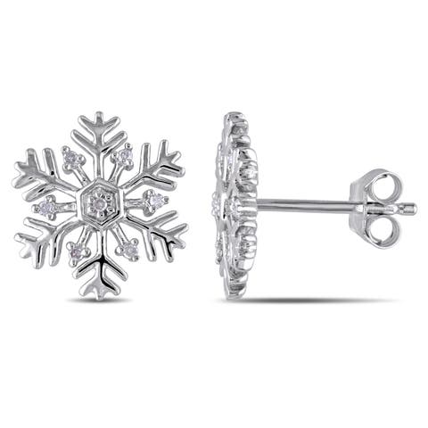 Diamond Snowflake Stud Earrings Sterling Silver