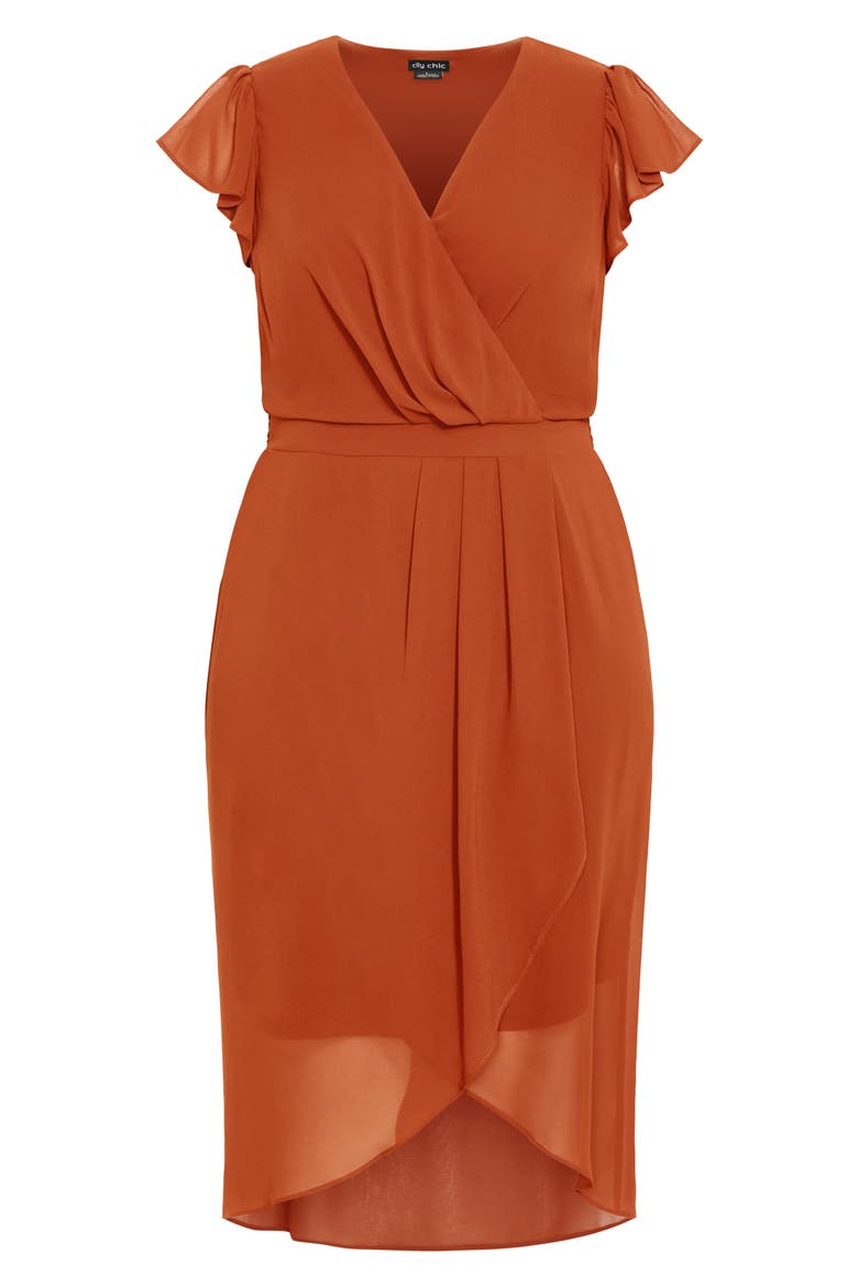 Pleated Flutter Sleeve Midi Dress, Alternate, color, HONEY