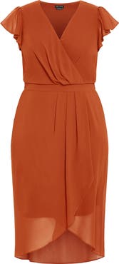 City Chic Pleated Flutter Sleeve Midi Dress