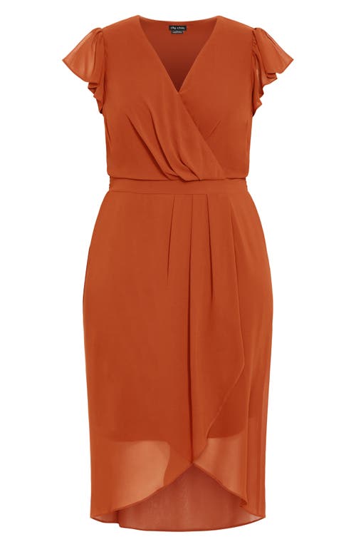 City Chic Pleated Flutter Sleeve Midi Dress In Brown