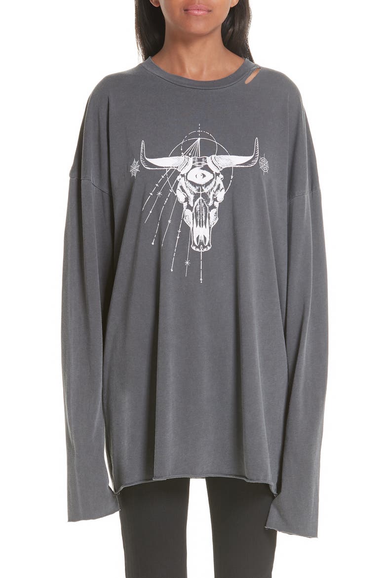 Tombstone Distressed Long Sleeve Tee, Main, color, FADED BLACK