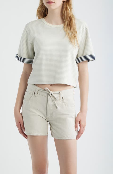 The Stripe Cuff Cotton Blend crop T-Shirt