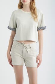 FRAME The Stripe Cuff Cotton Blend crop T-Shirt