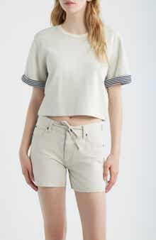 The Stripe Cuff Cotton Blend crop T-Shirt