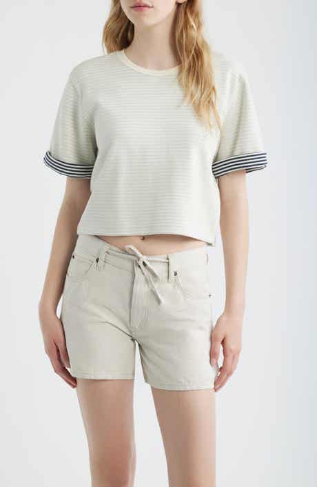 The Stripe Cuff Cotton Blend crop T-Shirt