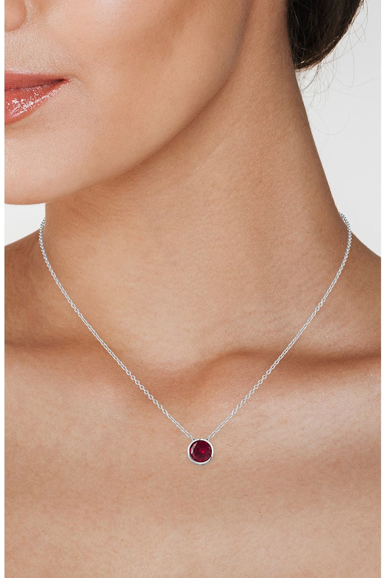 Bezel Birthstone Cubic Zirconia Pendant Necklace, Alternate, color, RUBY/ SILVER