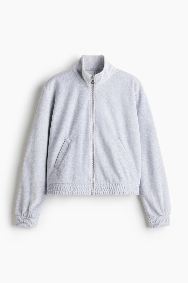 Velour Zip-through Jacket, Alternate, color, Light gray melange