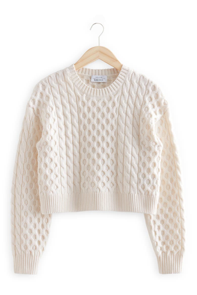 Cable Knit Wool & Cotton Sweater, Alternate, color, OFF WHITE