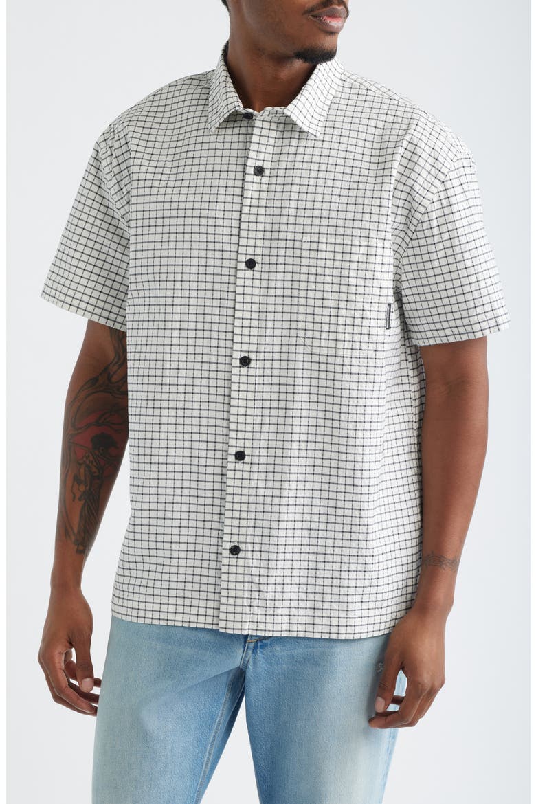 Check Short Sleeve Cotton Button-Up Shirt, Main, color, BEIGE CHECK