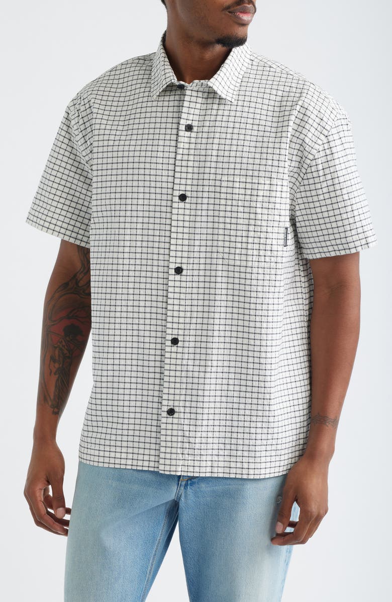Brooklyn Industries Check Short Sleeve Cotton Button-Up Shirt, Main, color, Beige Check