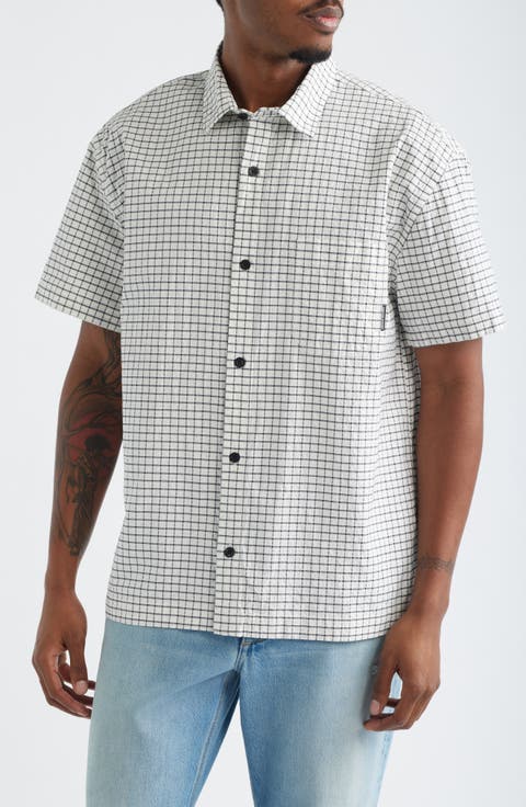 Check Short Sleeve Cotton Button-Up Shirt