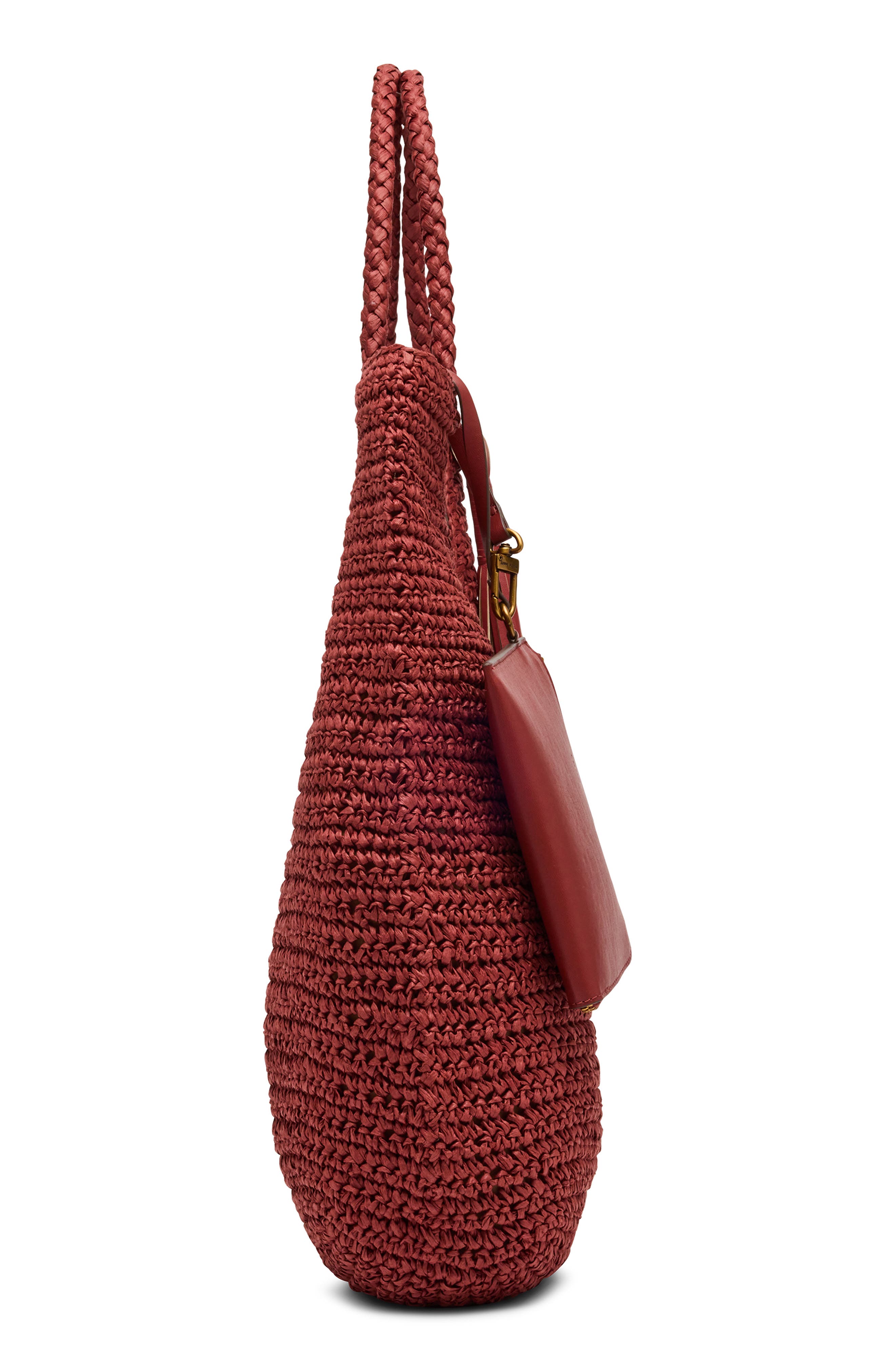 Tapered Woven Tote Bag with Pouch, Alternate, color, RED