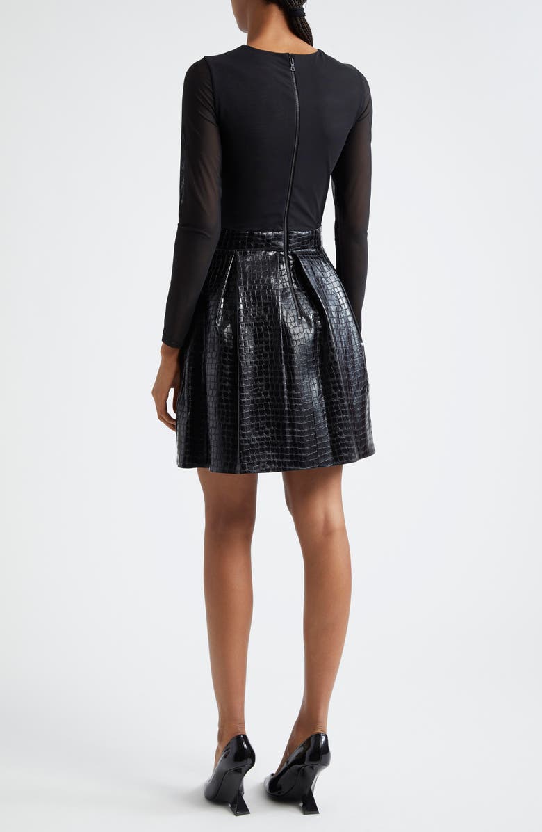 Alice + Olivia Chara Long Sleeve Faux Leather Party Dress, Alternate, color, 