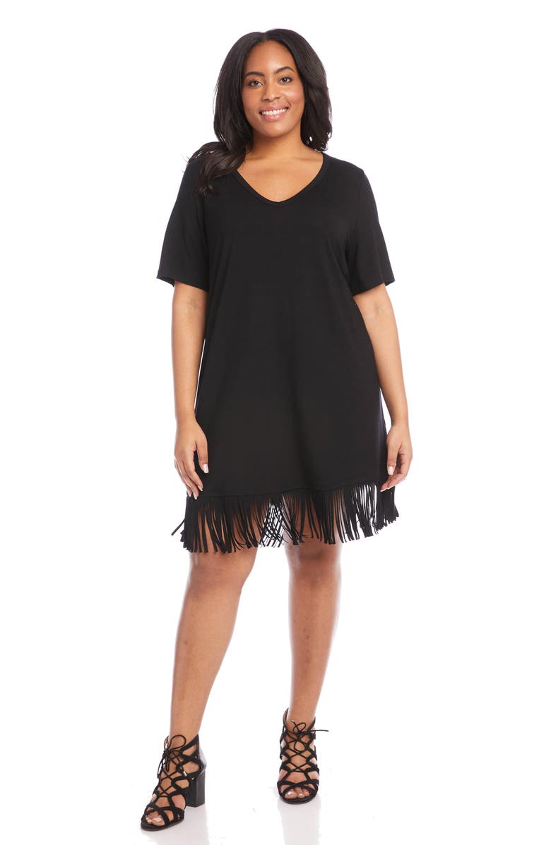 Karen Kane Fringe Hem Jersey Dress, Alternate, color, 
