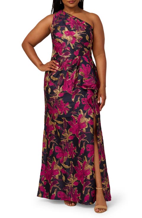 Metallic Floral Jacquard Mermaid Gown (Plus)
